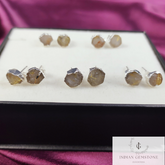 Raw Golden Rutile Gemstone Stud Earrings, Silver Plated Studs, Electroplated Stud Earrings, Rough Healing Crystal Earrings, Fashion Earrings